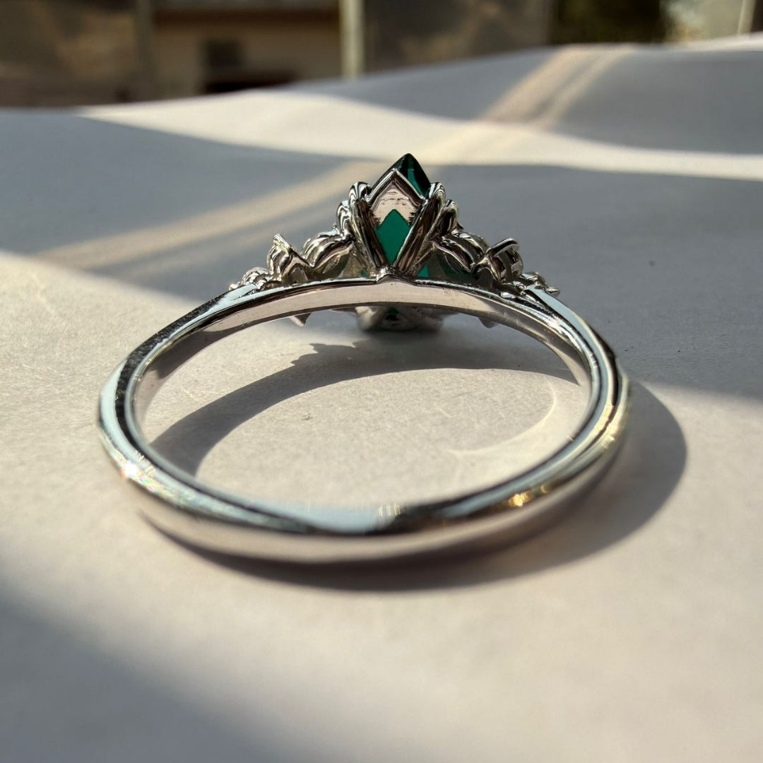 Designer Green Diamond Bridal Ring Set with Sparkling White Stones