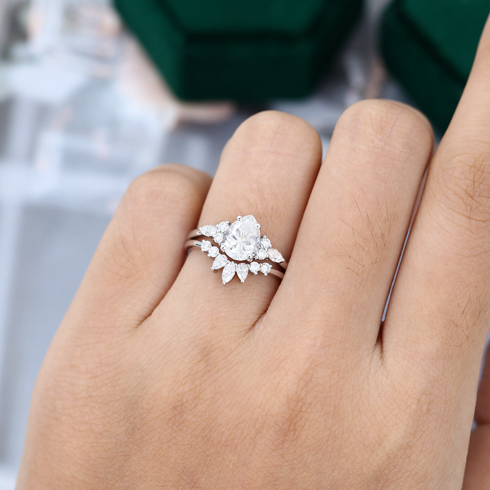 Moissanite 5.12 CT Pear Diamond Art Nouveau Wedding Ring