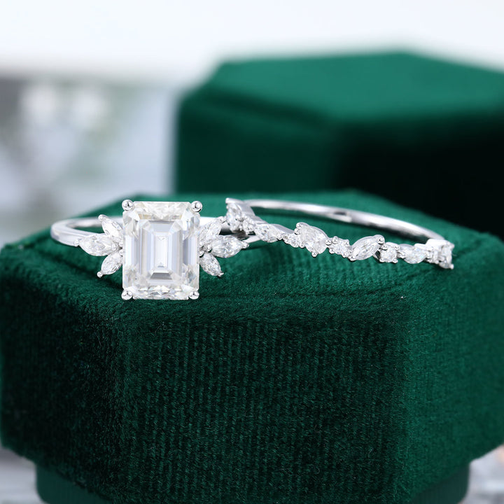 Moissanite 4.85 CT Emerald Diamond Avant Garde Anniversary Ring
