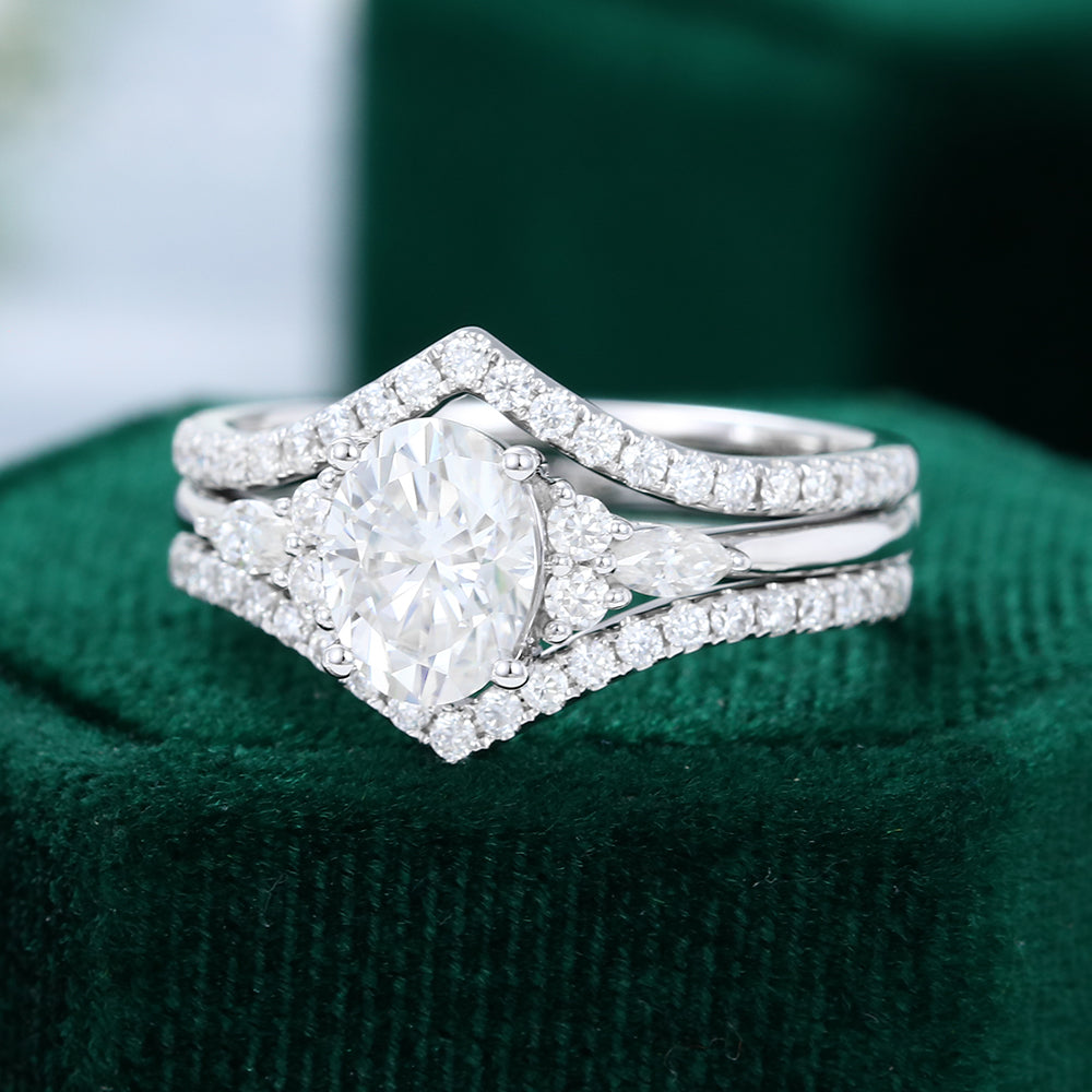 Moissanite 4.60 CT Oval Diamond Mid-Century Wedding Ring
