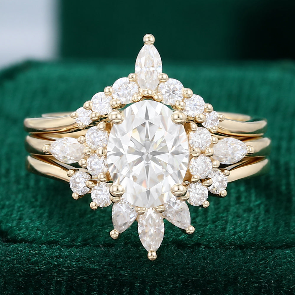 Moissanite 5.25 CT Oval Diamond Art Deco Wedding Ring – Less Diamond