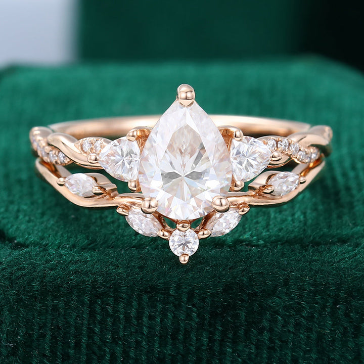 Moissanite 3.85 CT Pear Diamond Mid-Century Anniversary Ring