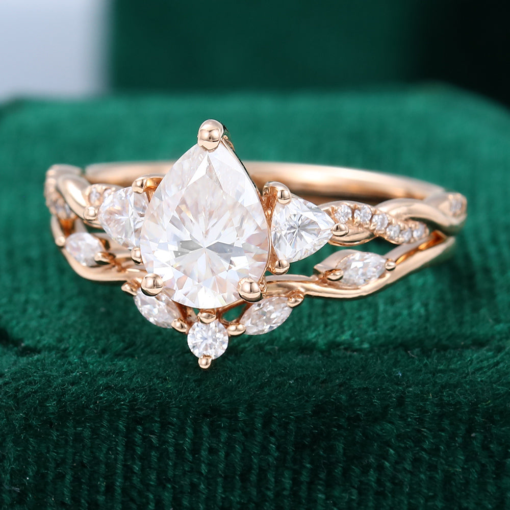 Moissanite 3.85 CT Pear Diamond Mid-Century Anniversary Ring