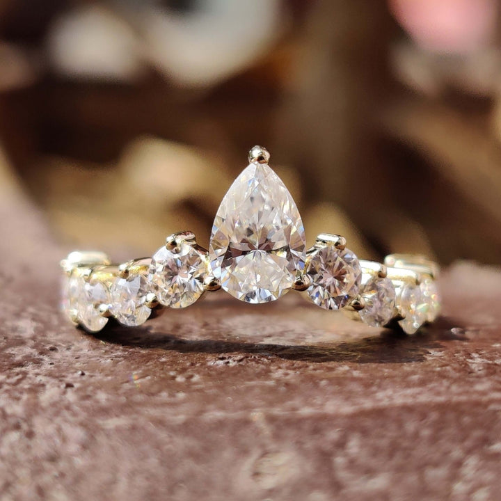 Moissanite Pear Cut Diamond Chevron Anniversary Band