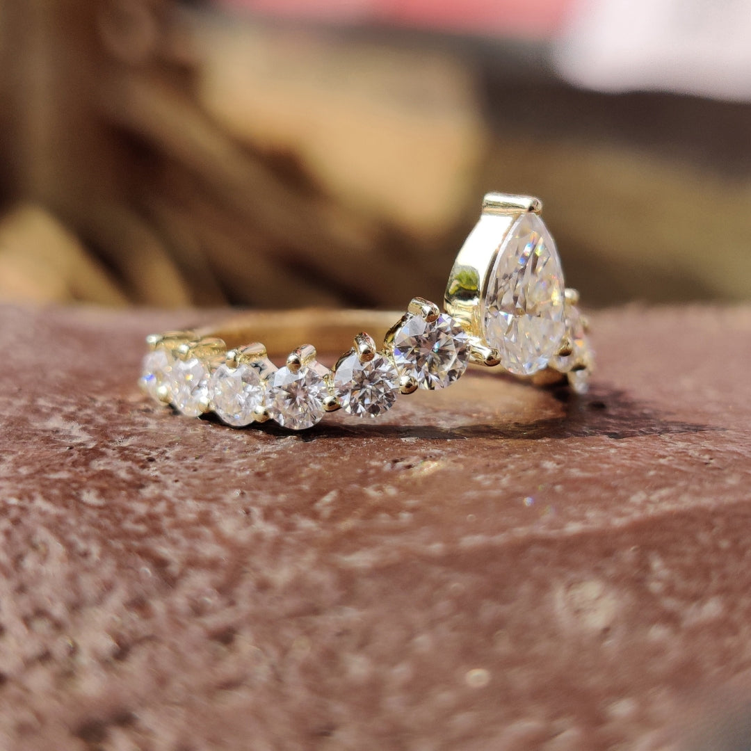 Moissanite Pear Cut Diamond Chevron Anniversary Band