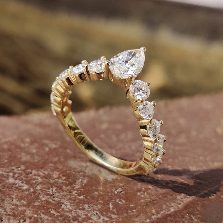 Moissanite Pear Cut Diamond Chevron Anniversary Band