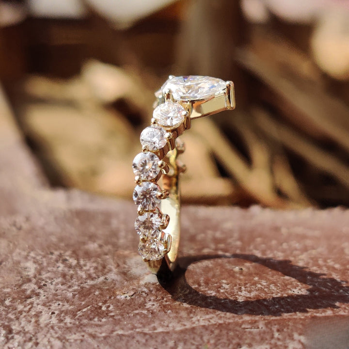 Moissanite Pear Cut Diamond Chevron Anniversary Band