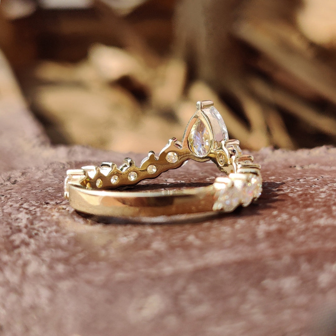 Moissanite Pear Cut Diamond Chevron Anniversary Band