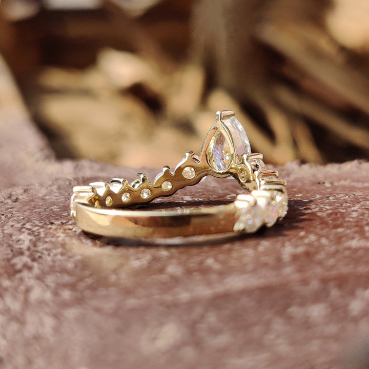 Moissanite Pear Cut Diamond Chevron Anniversary Band