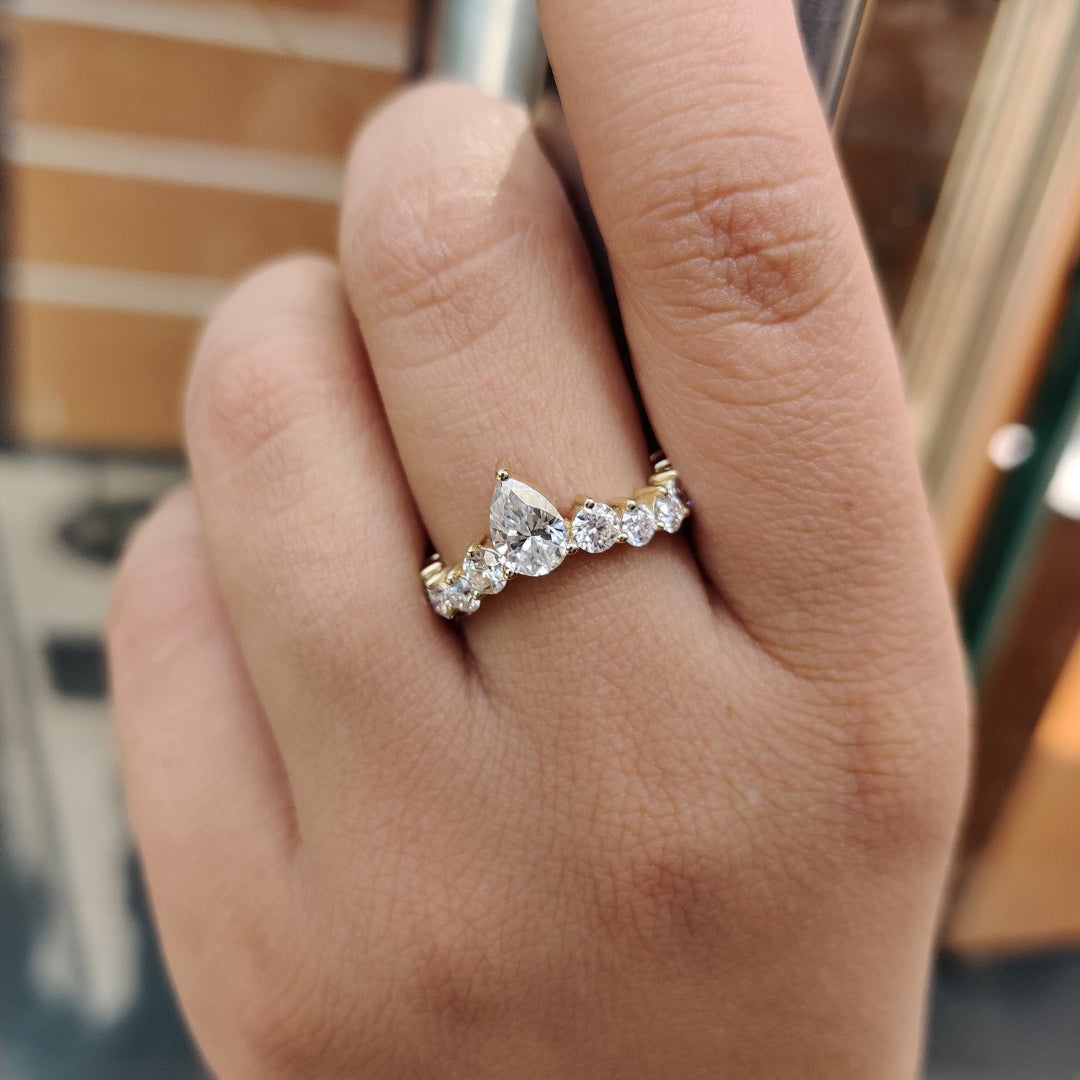 Moissanite Pear Cut Diamond Chevron Anniversary Band