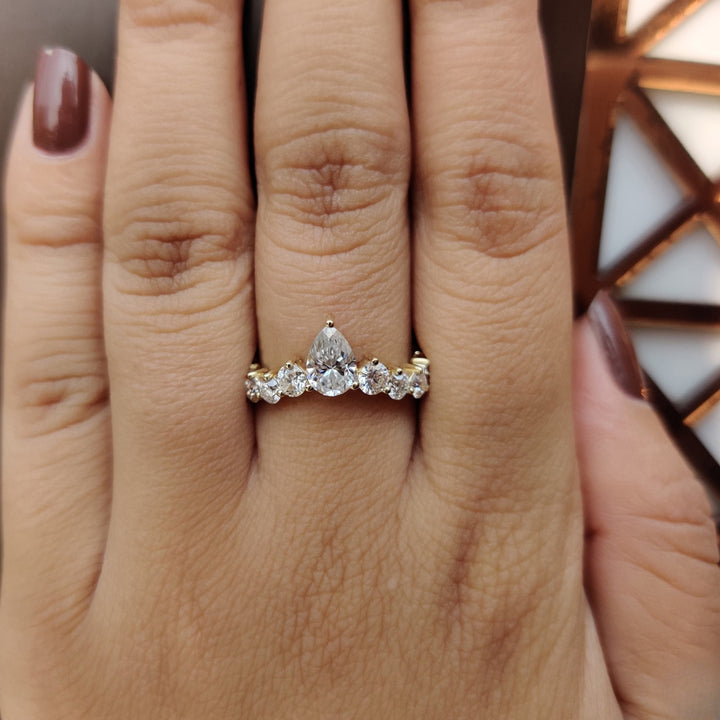 Moissanite Pear Cut Diamond Chevron Anniversary Band