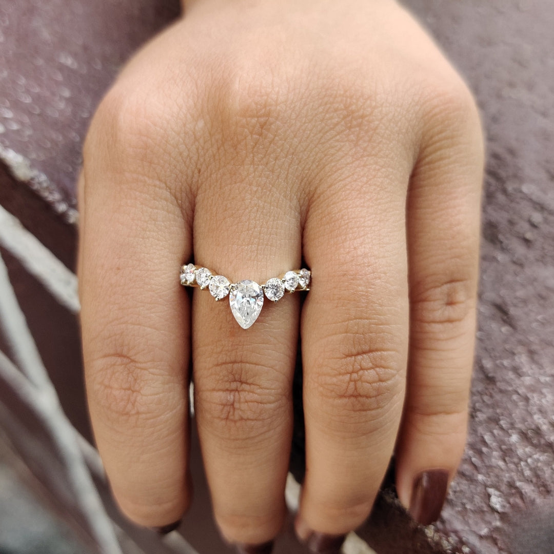 Moissanite Pear Cut Diamond Chevron Anniversary Band