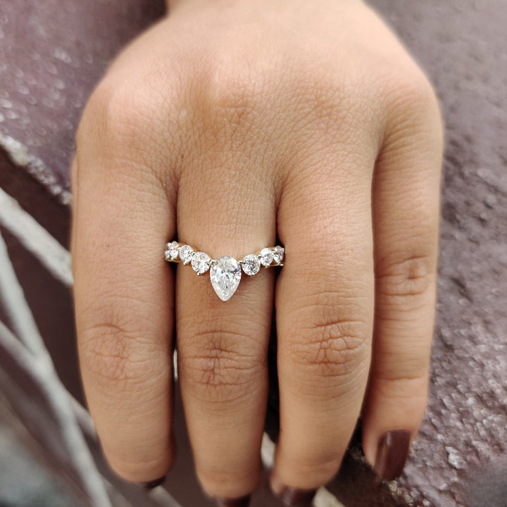 Moissanite Pear Cut Diamond Chevron Anniversary Band