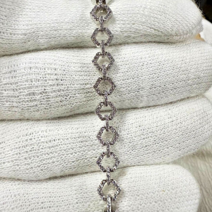 White Gold Hexagon Design Diamond Fashion Bracelet