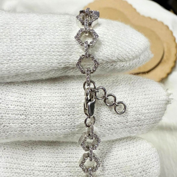 White Gold Hexagon Design Diamond Fashion Bracelet