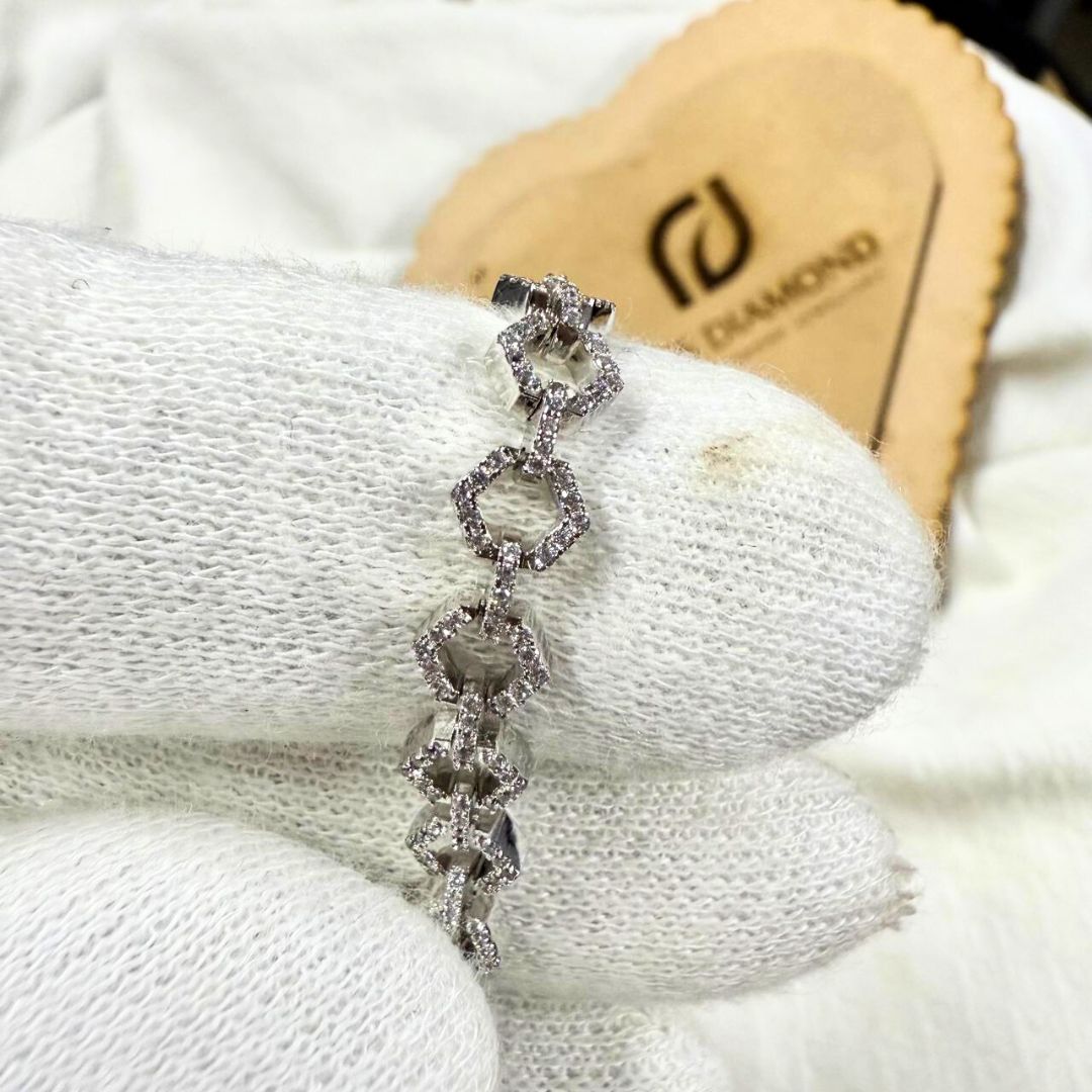 White Gold Hexagon Design Diamond Fashion Bracelet