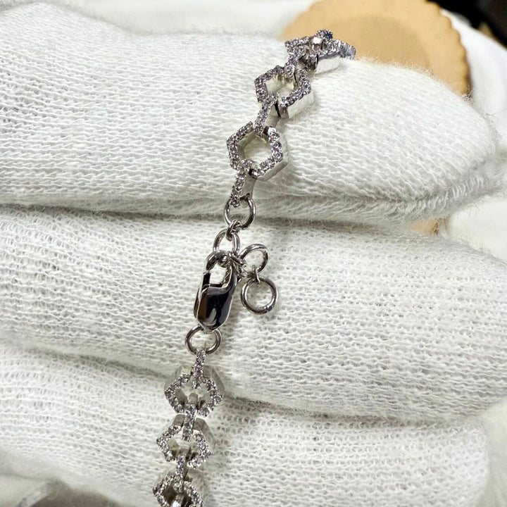 White Gold Hexagon Design Diamond Fashion Bracelet