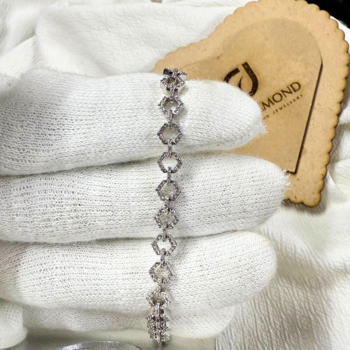 White Gold Hexagon Design Diamond Fashion Bracelet