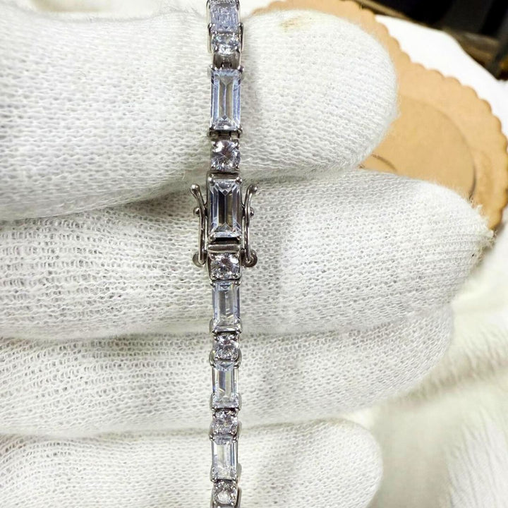 Unique Baguette and Round Cut Diamond Tennis Bracelet