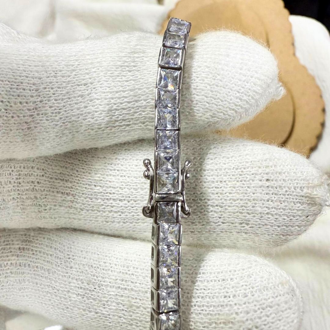 Moissanite Diamond Princess Cut Tennis Bracelet