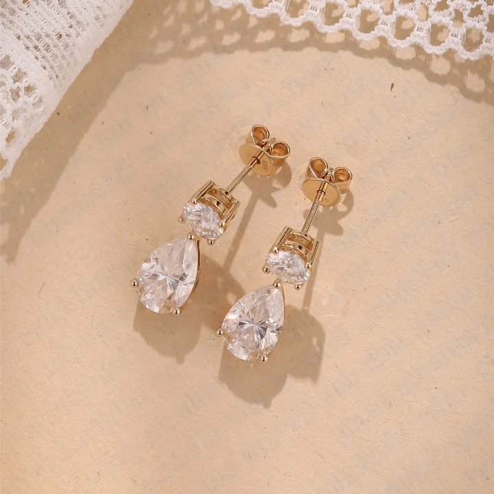 Moissanite 1.80 CT Round & Pear Diamond Fashion Earring