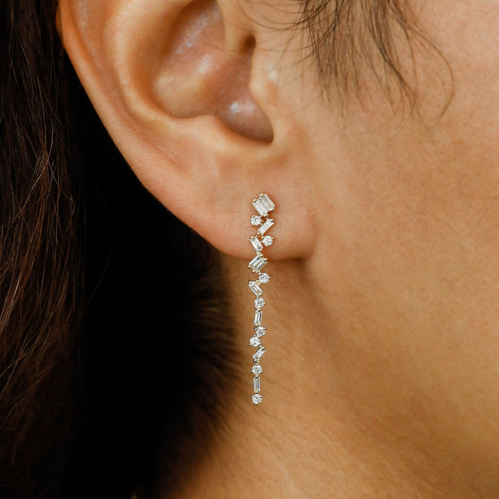 Moissanite 1.00 CT Round & Baguette Diamond Fashion Earring