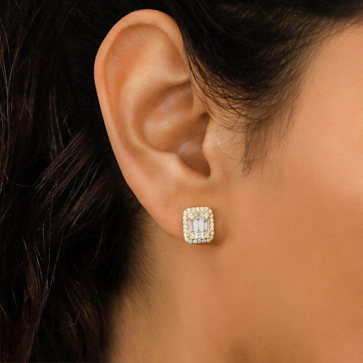 Moissanite 1.60 CT Round & Baguette Diamond Fashion Earring