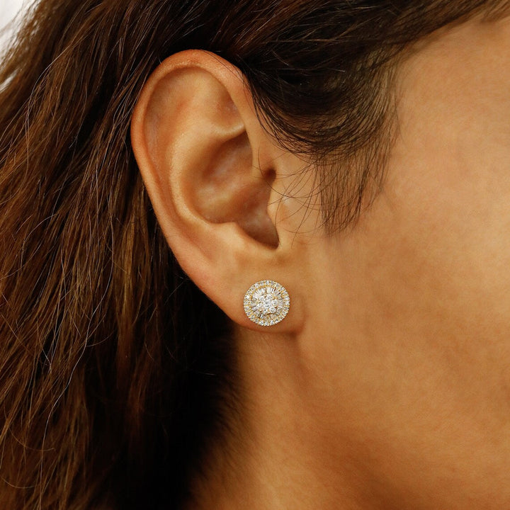 Moissanite 1.20 CT Round & Baguette Diamond Fashion Earring