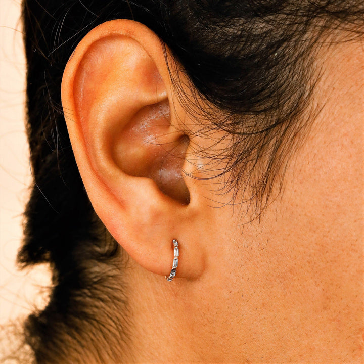 Moissanite 0.44 CT Baguette Diamond Hoop Earring