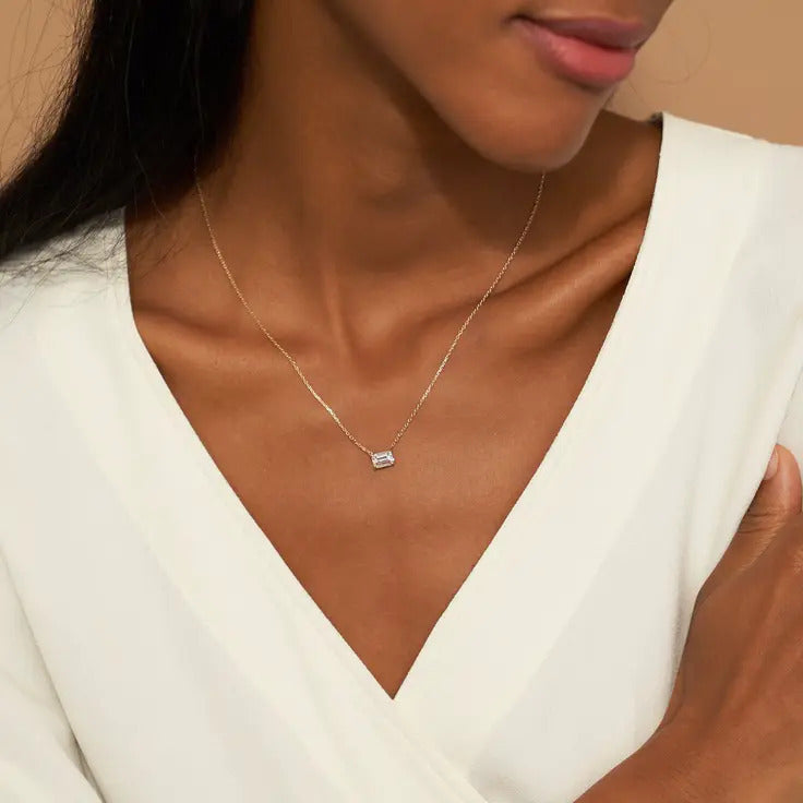 Moissanite 0.70 CT Emerald Diamond Necklace