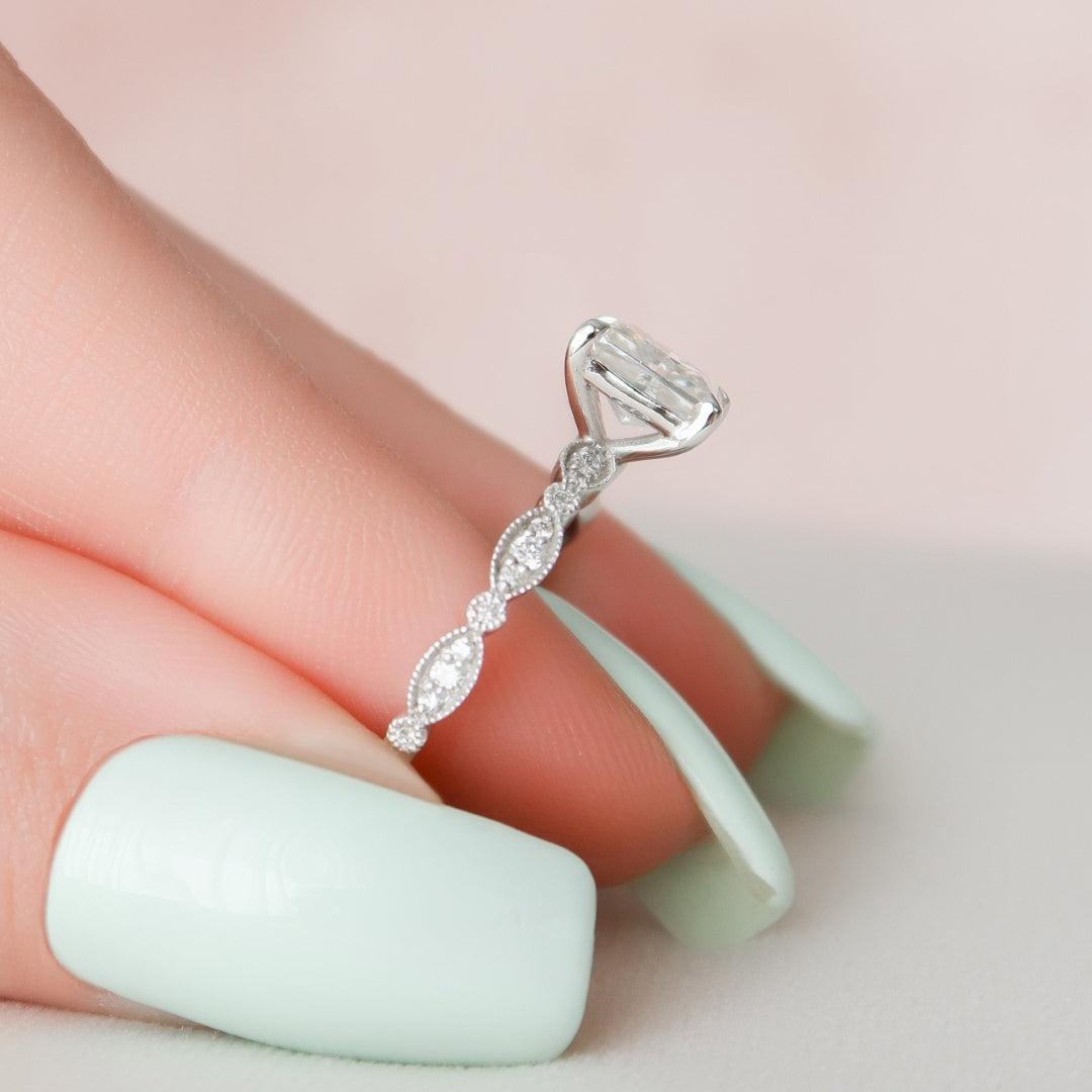 Moissanite 2.45CT Emerald Cut Minimalist Unique Handmade Ring