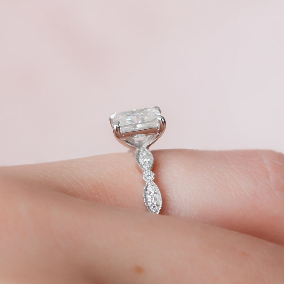 Moissanite 2.45CT Emerald Cut Minimalist Unique Handmade Ring