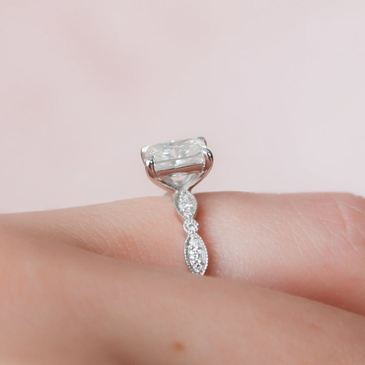 Moissanite 2.45 CT Radiant Cut Minimalist Unique Handmade Ring