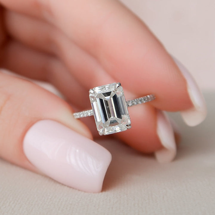 Moissanite 3.00 CT Emerald Diamond Art Deco Anniversary Ring