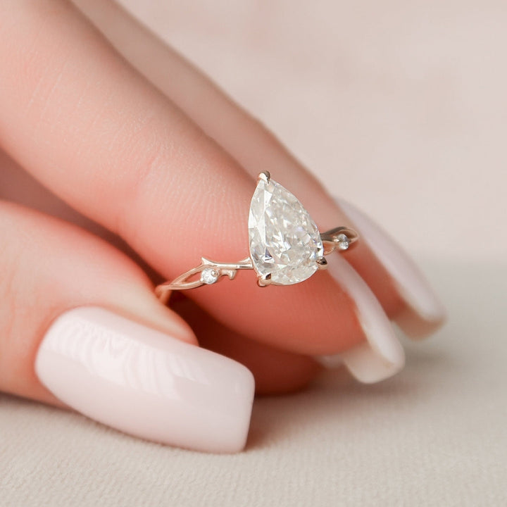 Moissanite 1.55 CT Pear Cut Diamond Art Nouveau Handmade Ring