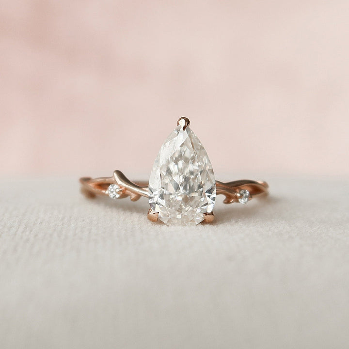 Moissanite 1.55 CT Pear Cut Diamond Art Nouveau Handmade Ring