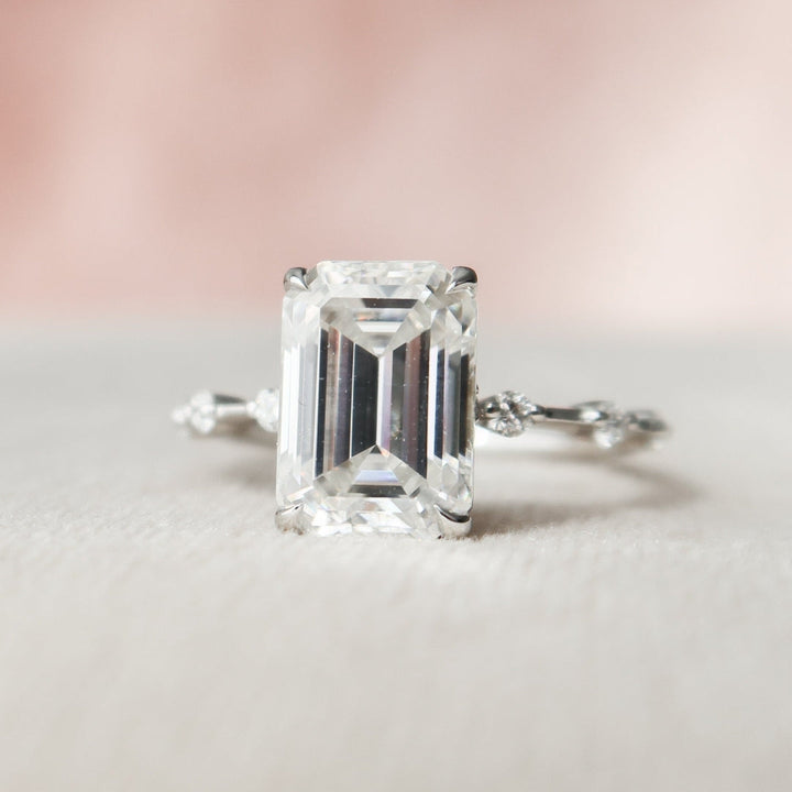 Moissanite 2.37 CT Emerald Cut Diamond Mid-Century Engagement Ring