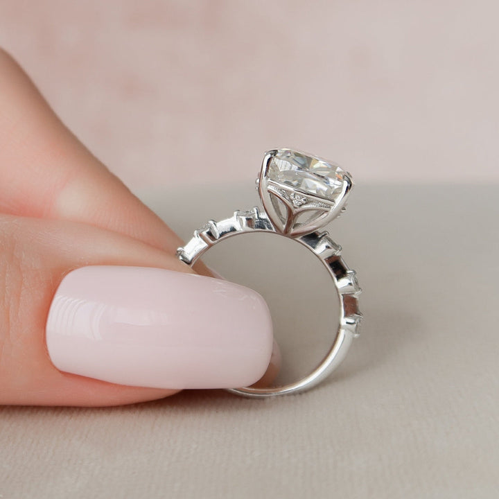 Moissanite 4.85 CT Cushion Cut Diamond Art Deco Wedding Ring