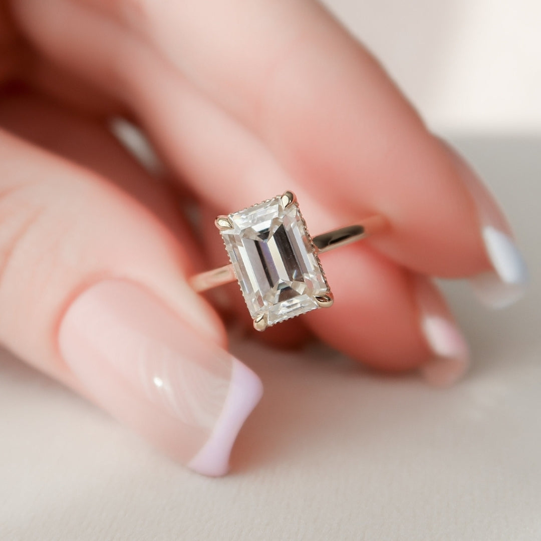 Moissanite 2.85 CT Emerald Cut Diamond Art Deco Engagement Ring