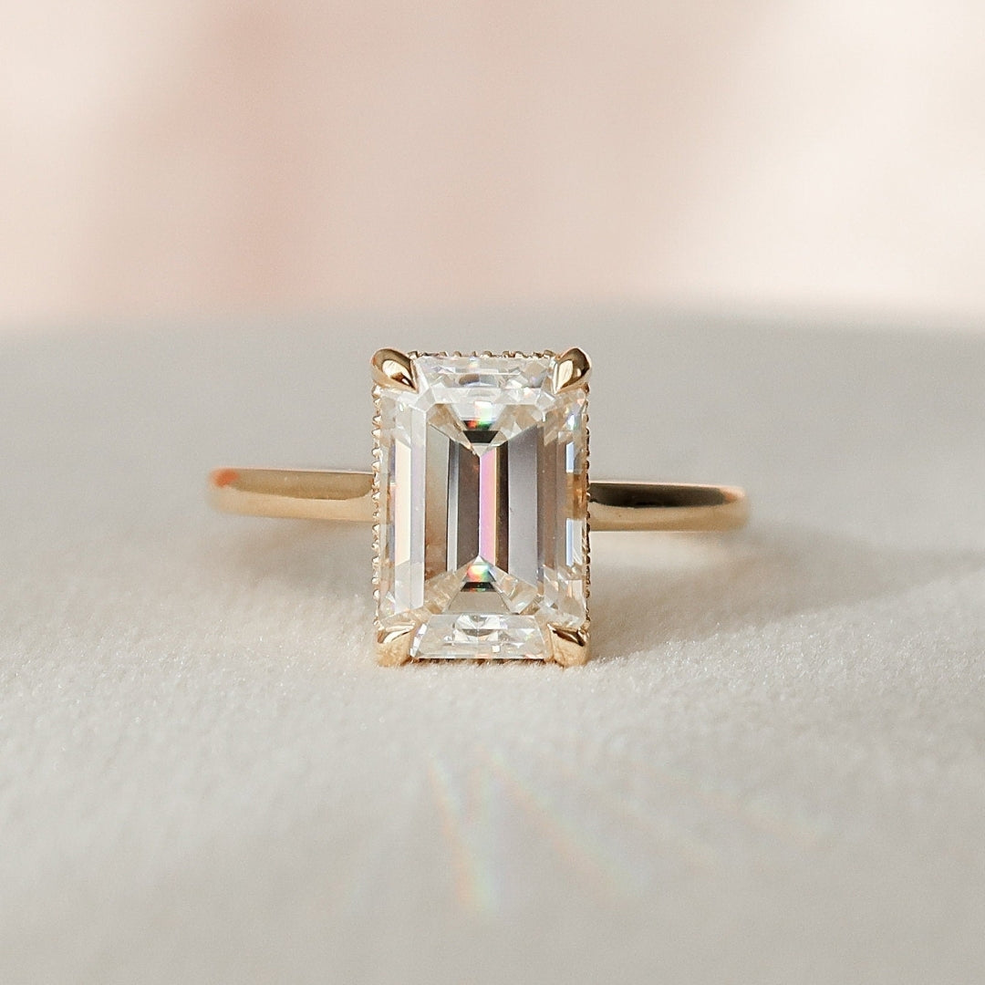 Moissanite 2.85 CT Emerald Cut Diamond Art Deco Engagement Ring