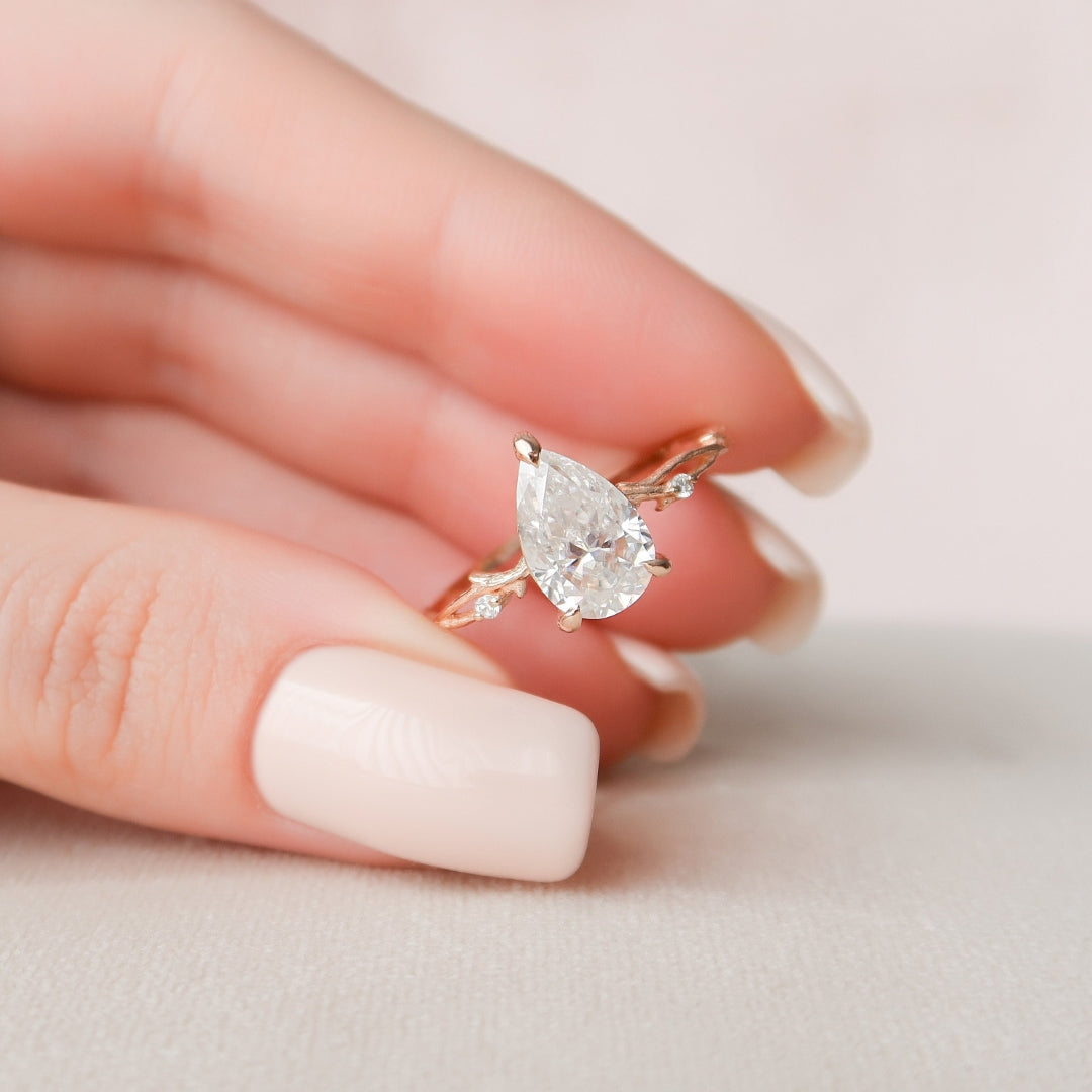 Moissanite 2.98 CT Pear Cut Diamond Art Deco Engagement Ring