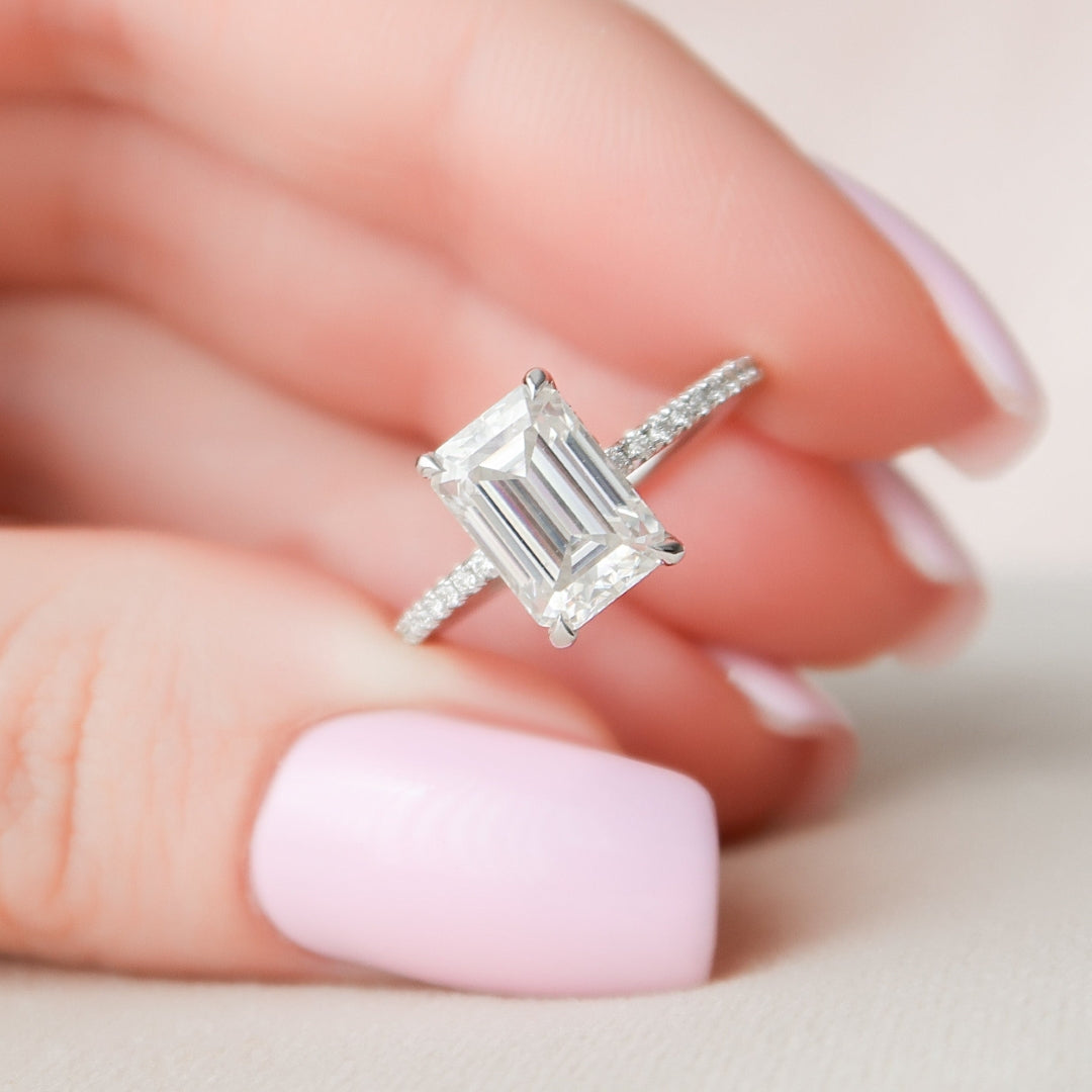 Moissanite 2.76 CT Emerald Cut Diamond Gothic Engagement Ring