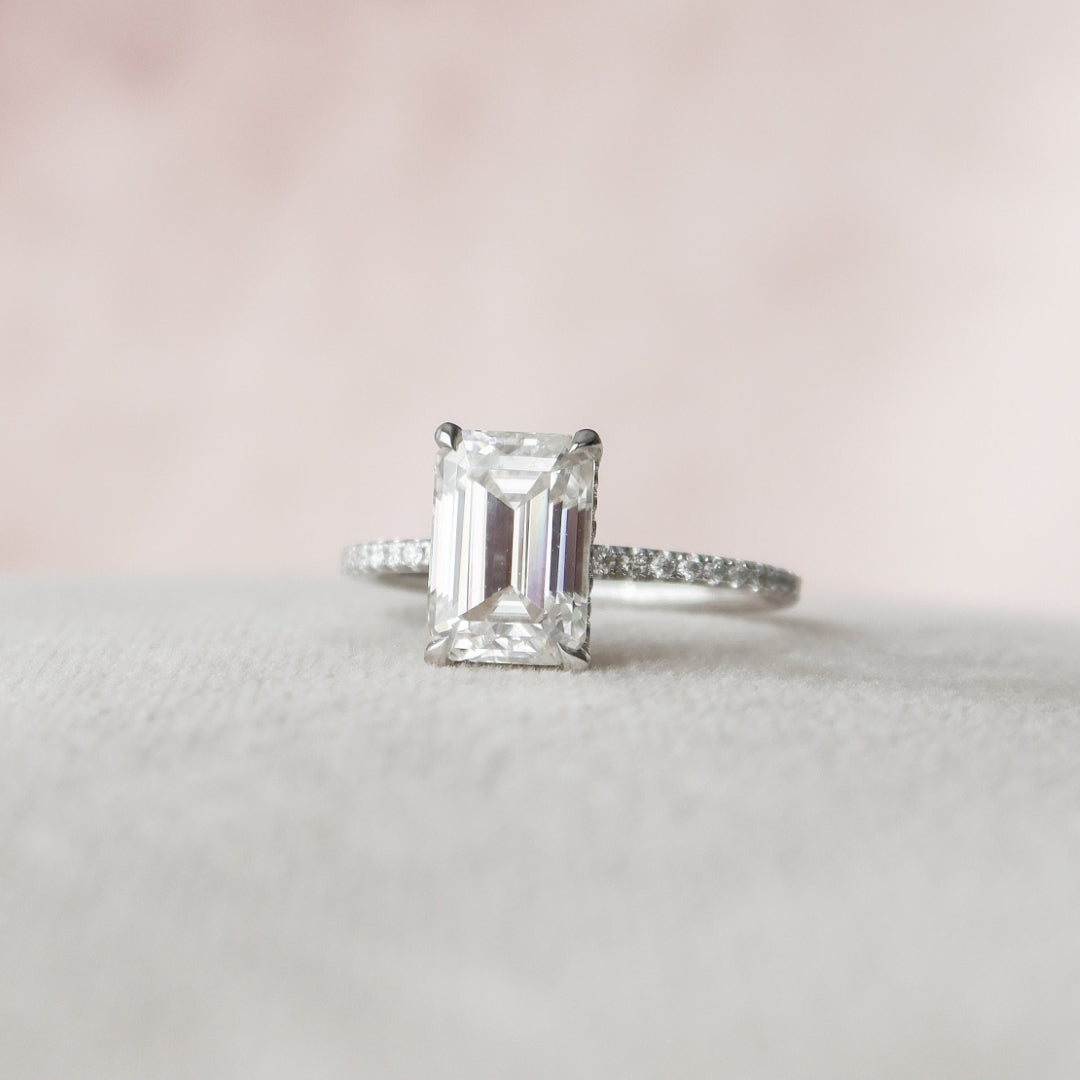 Moissanite 2.76 CT Emerald Cut Diamond Gothic Engagement Ring