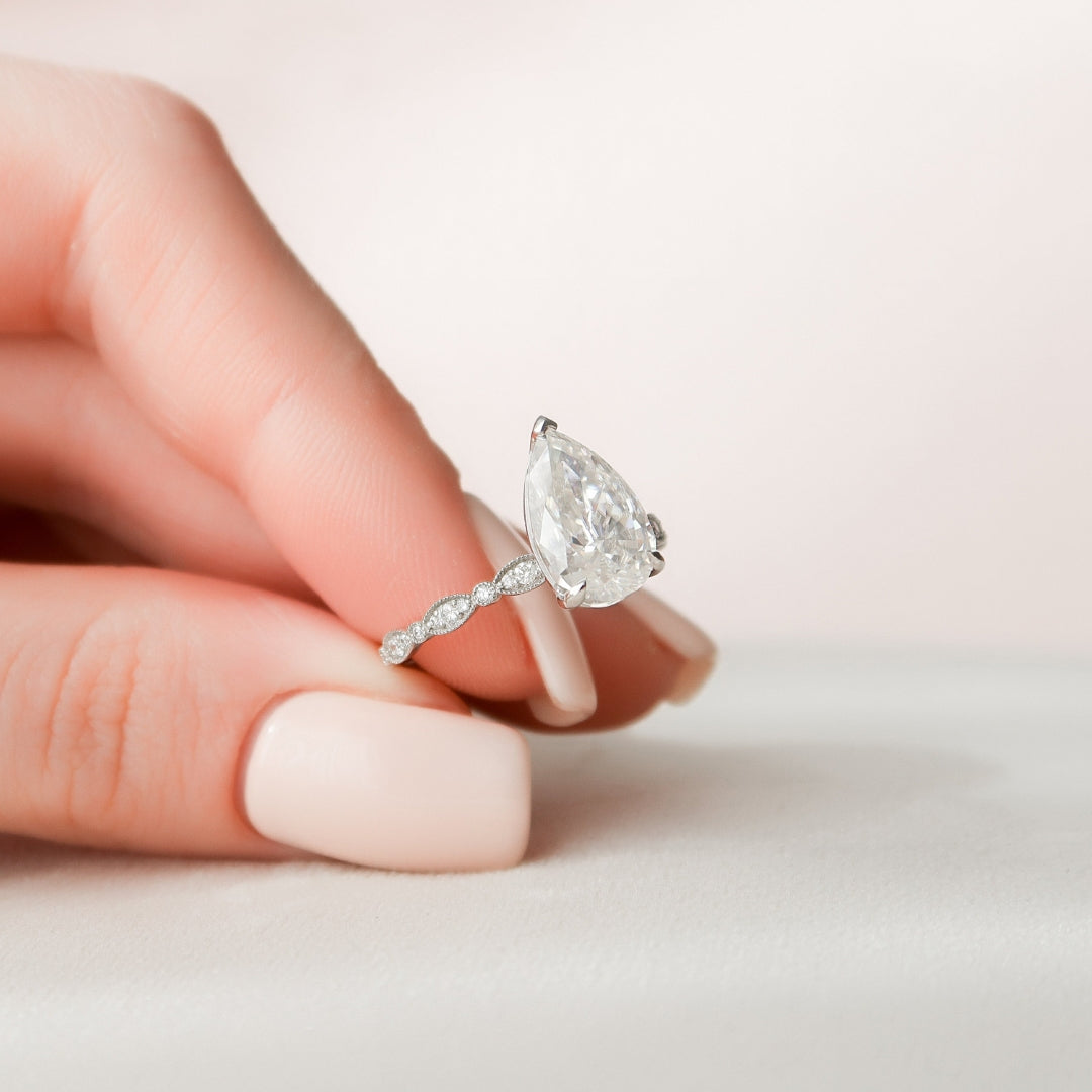 Moissanite 2.40 CT Pear Cut Diamond Mid-Century Handmade Ring