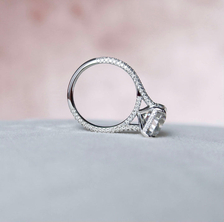 Moissanite 3.40 CT Cushion Cut Diamond Avant Garde Anniversary Ring