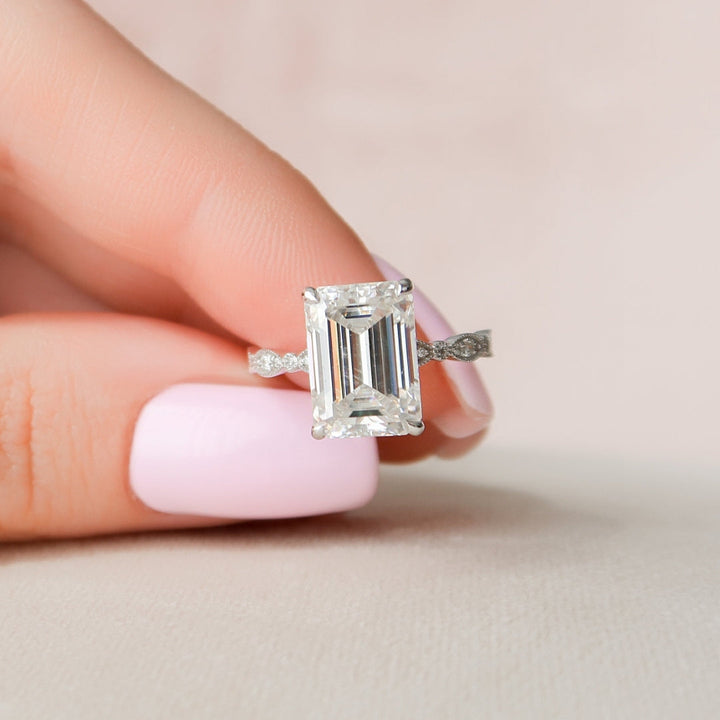 Moissanite 1.70 CT Emerald Cut Diamond Art Nouveau Engagement Ring