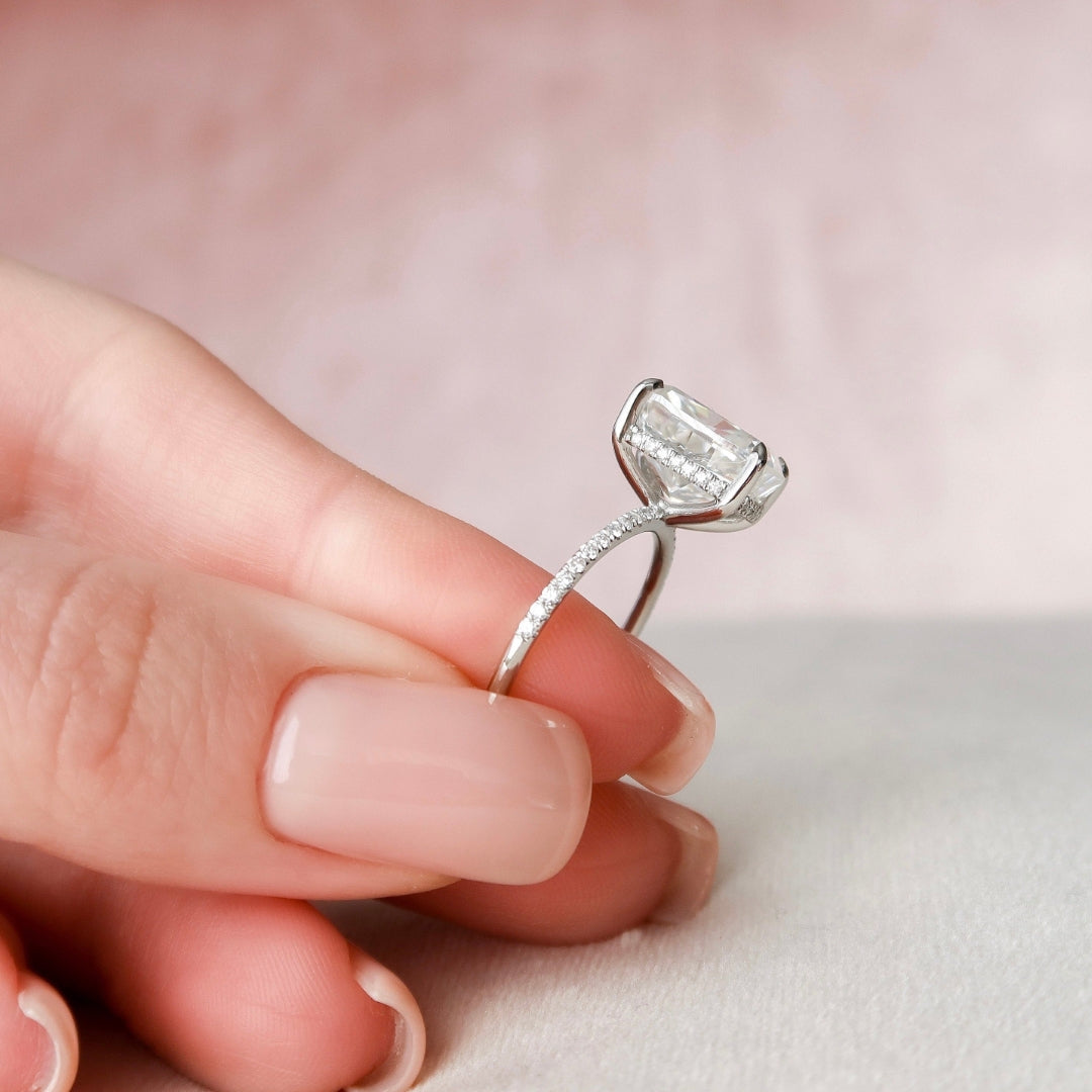 Moissanite 4.32 CT Cushion Cut Diamond Brutalist Engagement Ring