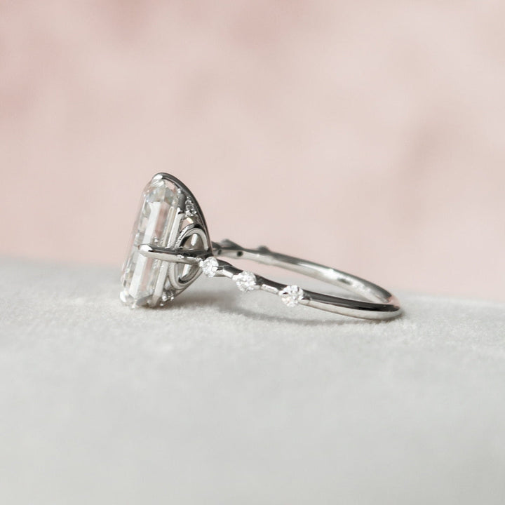 Moissanite 2.94 CT Emerald Cut Diamond Avant Garde Wedding Ring