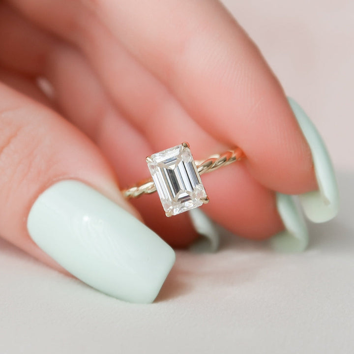 Moissanite 2.00 CT Emerald Diamond Gothic Wedding Ring