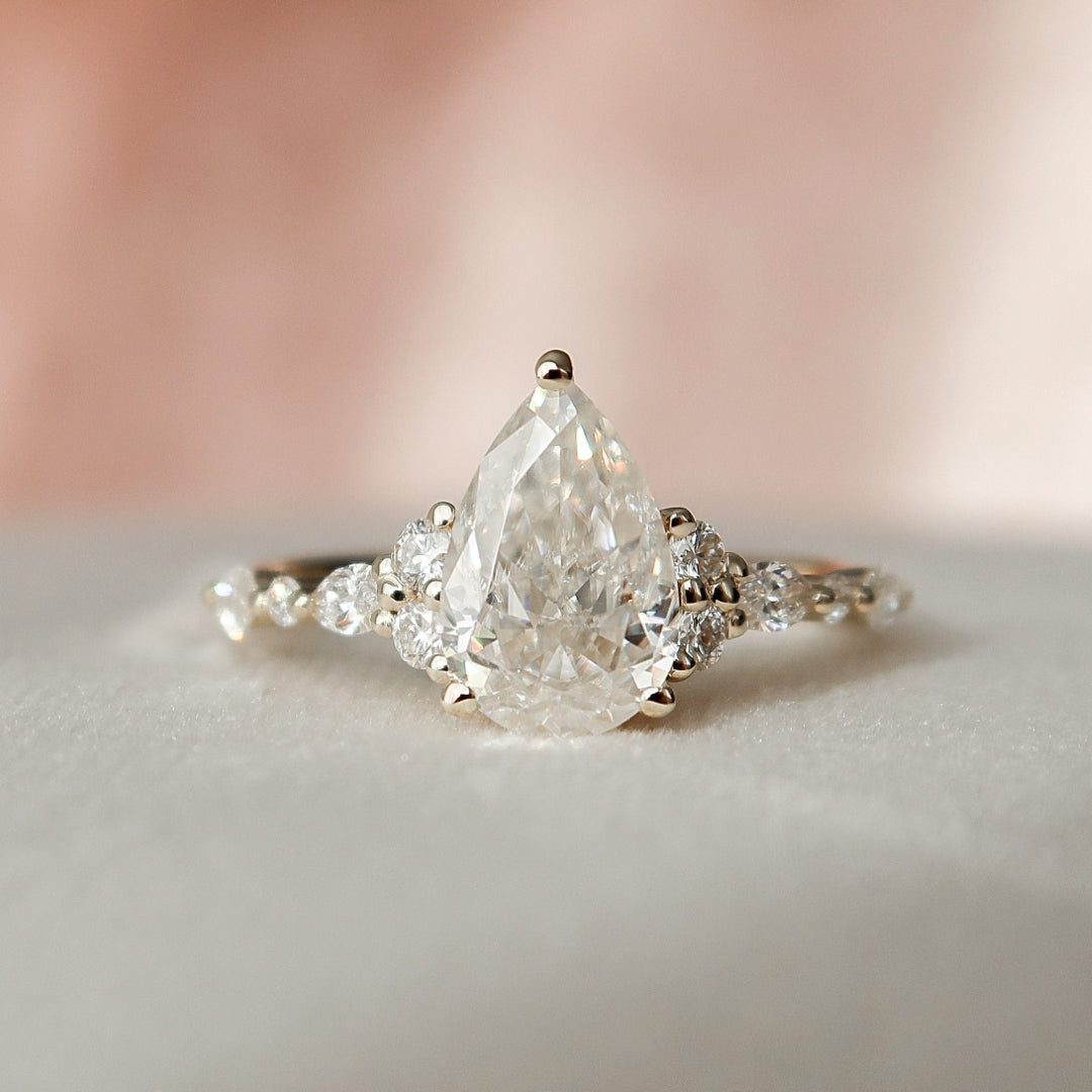 Moissanite 1.75 CT Pear Cut Diamond Art Nouveau Anniversary Ring